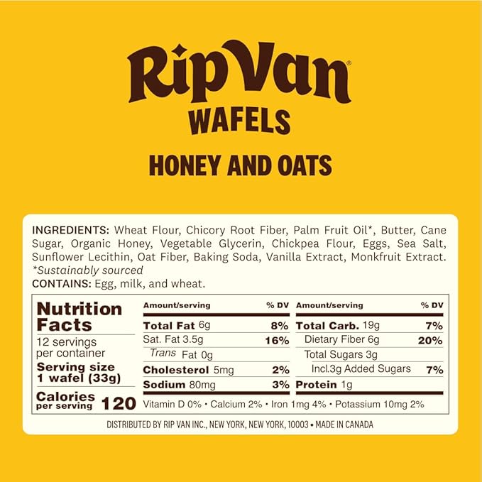 Rip Van Wafels Honey and Oats Stroopwafels, Healthy Snacks, Non-GMO, Keto Friendly, Office Snacks, Low Sugar (3g), Low Calorie, 12 Pack