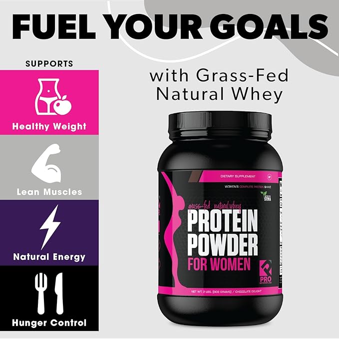 Whey Protein Powder for Women Chocolate Powder - Low Carb Gluten-Free Grass-Fed rBGH-Free - Supports Weight Loss - Natural Stevia Sweetened Protein Shake, 20g (Chocolate Delight, 2lb)