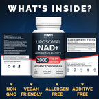 MOM NUTRIX Liposomal NAD Supplement with Resveratrol - High Purity NAD Plus 2000 mg, 120 Capsules, Made in the USA - NMN Alternative