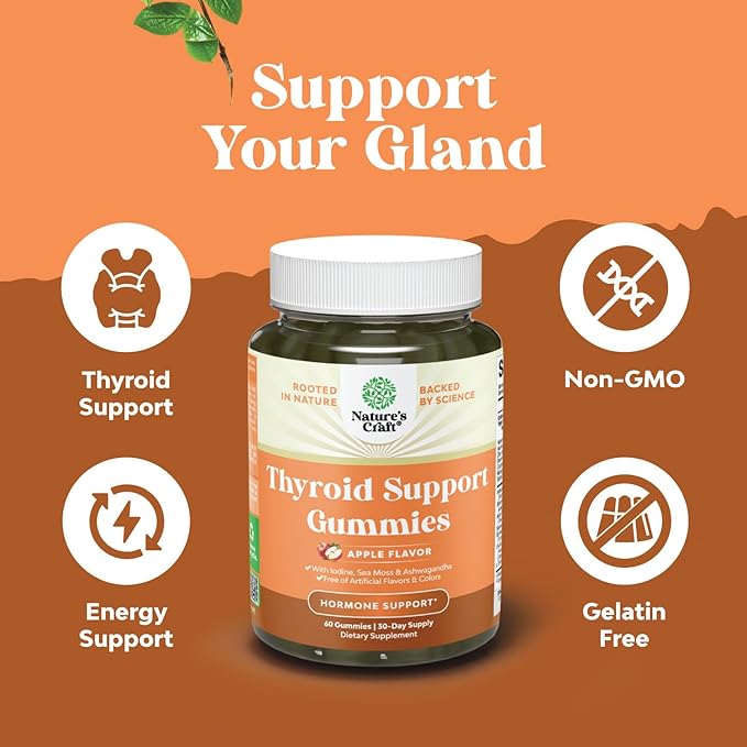 Vegan Thyroid Support Gummies with Sea Moss - Thyroid Support Gummies for Comprehensive Support for Men and Women with Iodine Selenium and Other Potent Vitamins - Gelatin-Free Non-GMO - 60 Count