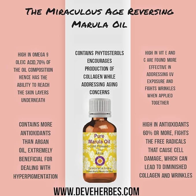Deve Herbes Pure Marula Oil (Sclerocarya birrea) Cold Pressed (Pack of Five) 100ml X 5 (16.9 oz)