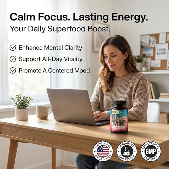 KJHD Shilajit Ashwagandha Gummies with Sea Moss, Beet Root, Lion’s Mane Mushroom & Black Seed Oil – Organic Herbal Superfood Supplement – 60 Vegan Gummies