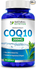 Generic Natural Vitamin Coq10 200mg, 200 Capsules, Quick Absorption - Gluten Free & Non-GMO