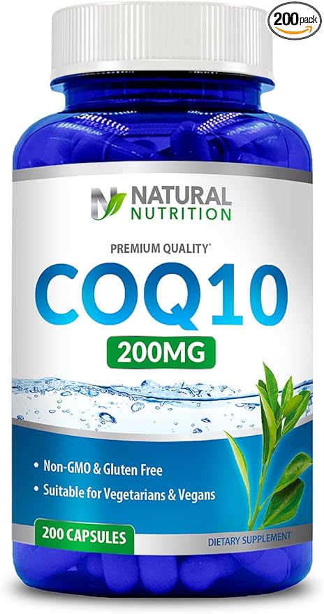 Generic Natural Vitamin Coq10 200mg, 200 Capsules, Quick Absorption - Gluten Free & Non-GMO