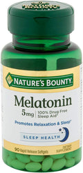 Melatonin by Nature's Bounty, 100% Drug Free Sleep Aid, Dietary Supplement, Promotes Relaxation and Sleep Health, 5mg, 90 Rapid Release Softgels