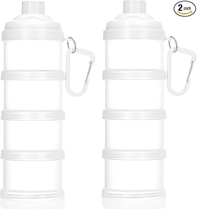 Baderke 2 Pcs Protein Powder Travel Container with Funnels Stand, 4 Layers Stackable Travel Powder Container Formula Supplement Organizer Storage Holder for Workout Fitness(White)