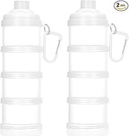 Baderke 2 Pcs Protein Powder Travel Container with Funnels Stand, 4 Layers Stackable Travel Powder Container Formula Supplement Organizer Storage Holder for Workout Fitness(White)