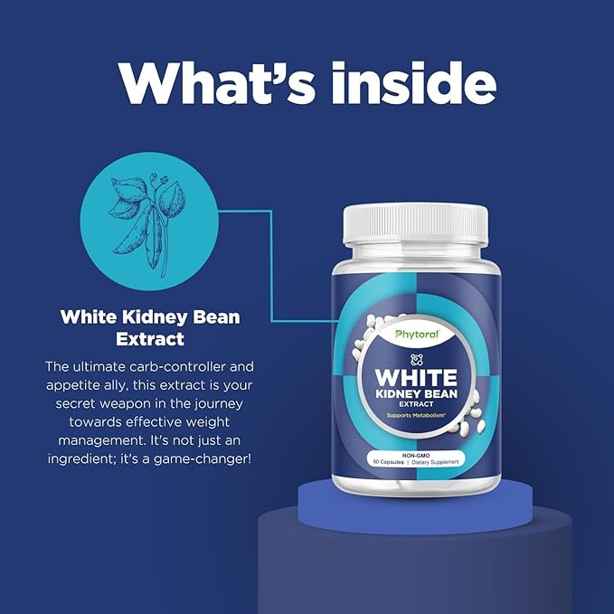 White Kidney Bean Extract Carb Blocker - White Kidney Beans Supplement for Metabolism Boost & Ease Calories from Starchy Food - Carb Control Supplements - 60 Count