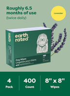 Earth Rated Dog Wipes, Hypoallergenic, Cleaning and Hydrating, for Grooming Paws, Body and Butt, Lavender Scented, 400 Count