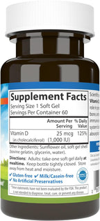 Carlson - Vitamin D3, 1000 IU (25 mcg), Bone Health, Muscle Health, Cholecalciferol, Vitamin D Supplements, Vitamin D3 Soft Gels, 60 Softgels
