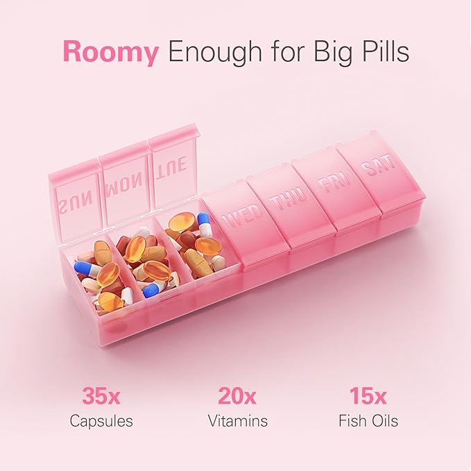 Barhon Large Weekly Pill Organizer, Big Vitamin Organizer Case for 7 Day, Travel Medicine Pill Box to Hold Various Supplements and Fish Oil, Macaron Green
