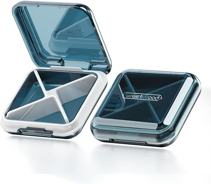 DUBSTAR Daily Pill Organizer,4 Compartments Portable Travel Small Pill Case, Pill Box for Purse Pocket to Hold Vitamins,Cod Liver Oil,Supplements and Medication Blue