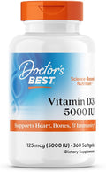Doctor's Best Vitamin D3 5000 IU Softgels for Men & Women - Vitamin D Supplement for Immune System & Heart Health Support, 125 mcg per Serving, VIT D 3, Non GMO, Gluten Free, Soy Free - 360 Softgels
