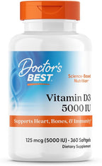 Doctor's Best Vitamin D3 5000 IU Softgels for Men & Women - Vitamin D Supplement for Immune System & Heart Health Support, 125 mcg per Serving, VIT D 3, Non GMO, Gluten Free, Soy Free - 360 Softgels