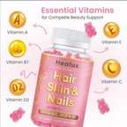 Hair Skin and Nails Gummies, 5000 mcg Biotin with Vitamins A, C, D2 & E, B-Complex, Zinc & Iodine, Hair Skin and Nails Vitamins for Women & Men, Supports Hair Growth, Nails, Glowing Skin - 60 Gummies
