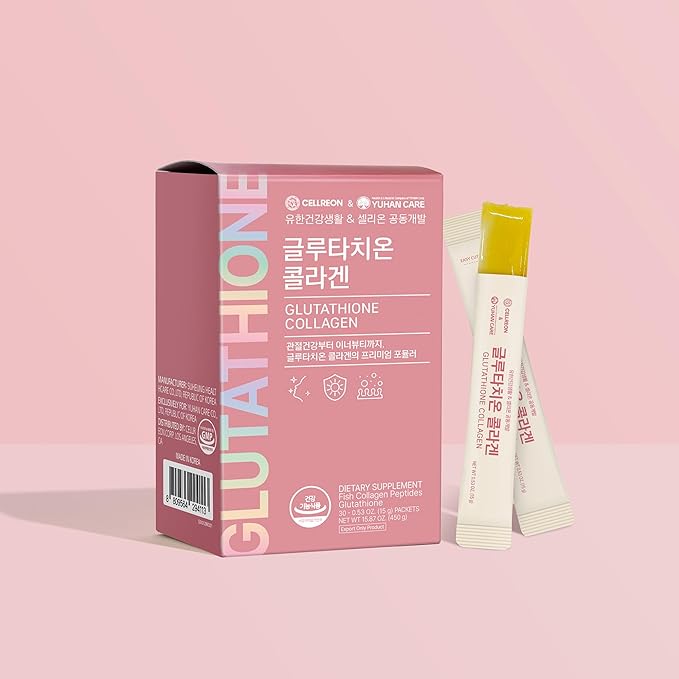 Korean Glutathione Collagen Jelly Sticks 30 Packets - Premium Beauty Supplement with 2000mg Fish Collagen Peptide, Anti-Wrinkle, Hydrating Skin Elasticity, Joint Support