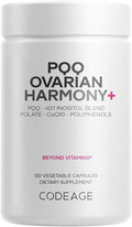 Codeage PQQ Ovarian Harmony+ Supplement - PQQ (Pyrroloquinoline Quinone), Myo-Inositol & D-Chiro-Inositol 40:1 Blend, Folate 5-MTHF, CoQ10, Wild Blueberry - Liposomal Delivery - Non-GMO - 120 Capsules
