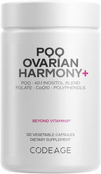 Codeage PQQ Ovarian Harmony+ Supplement - PQQ (Pyrroloquinoline Quinone), Myo-Inositol & D-Chiro-Inositol 40:1 Blend, Folate 5-MTHF, CoQ10, Wild Blueberry - Liposomal Delivery - Non-GMO - 120 Capsules