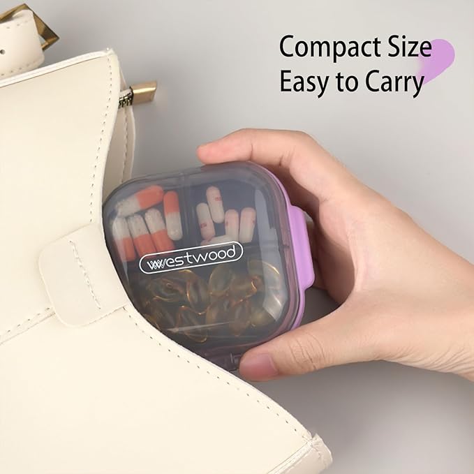 Travel Pill Organizer - Airtight Medicine Case for Traveling Portable Pharmacy Box with Labels Vitamin Container 7 Compartment Supplement Medication Holder Large Capacity Daily(Pink)
