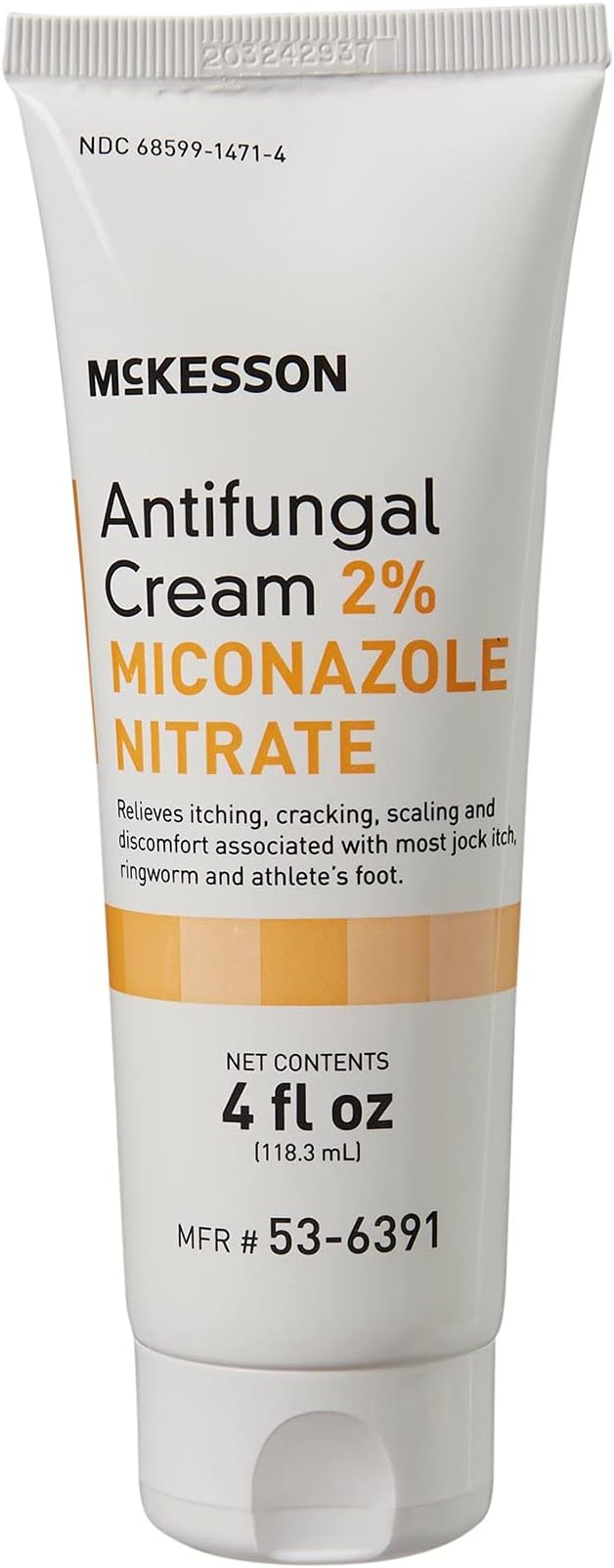 McKesson Antifungal Cream, 2% Miconazole Nitrate - Relieves Itching, Burning, Cracking from Jock Itch, Ringworm and Athlete Foot - 4 oz., 1 Count