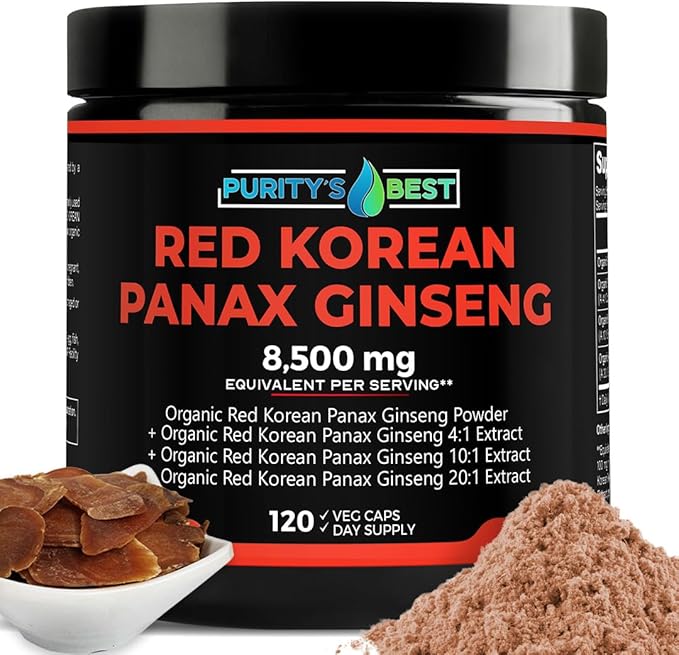 Purity’s Best Red Korean Panax Ginseng – 8500 mg Equivalent per Serving – 5% Ginsenosides – Herbal Supplement – 120 Veggie Capsules