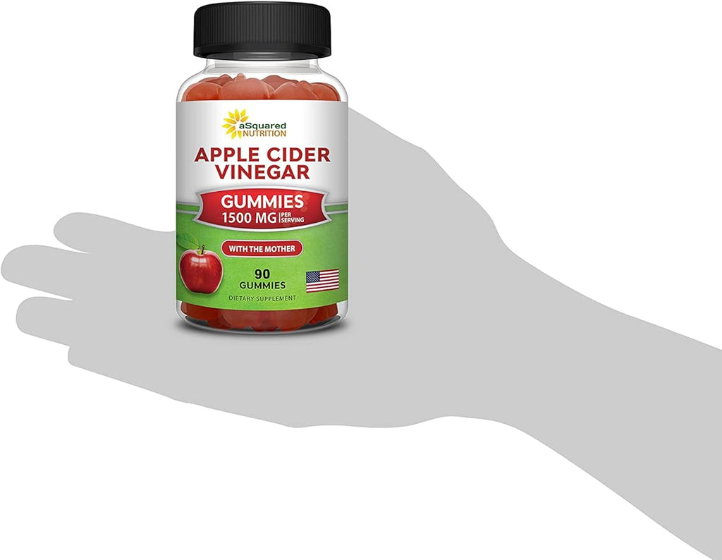 aSquared Nutrition Apple Cider Vinegar Gummies - 1500mg Per Serving - with The Mother - 90 ACV Gummies w/Vitamin B6 & B12, Folic Acid - Vegan Gummy Supplement Alternative to Capsules Pills (Pack of 2)