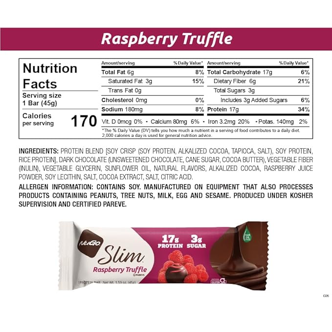 NuGo Slim Variety - Brownie Crunch 12 Bars & Raspberry Truffle 12 Bars, Low Net Carb, Keto Friendly, Gluten Free, 24 Count