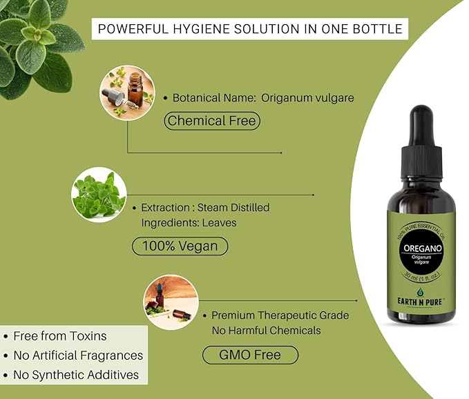 Earth N Pure Oregano Essential Oil Undiluted, Natural and Therapeutic Grade with Glass Dropper - 30 ML