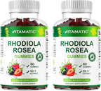 Vitamatic Rhodiola Rosea Gummies – Sugar-Free Plant-Based Extract – Mixed Berry Flavor – Vegan, Non-GMO – Adaptogen Supplement Gummies – 60 Count