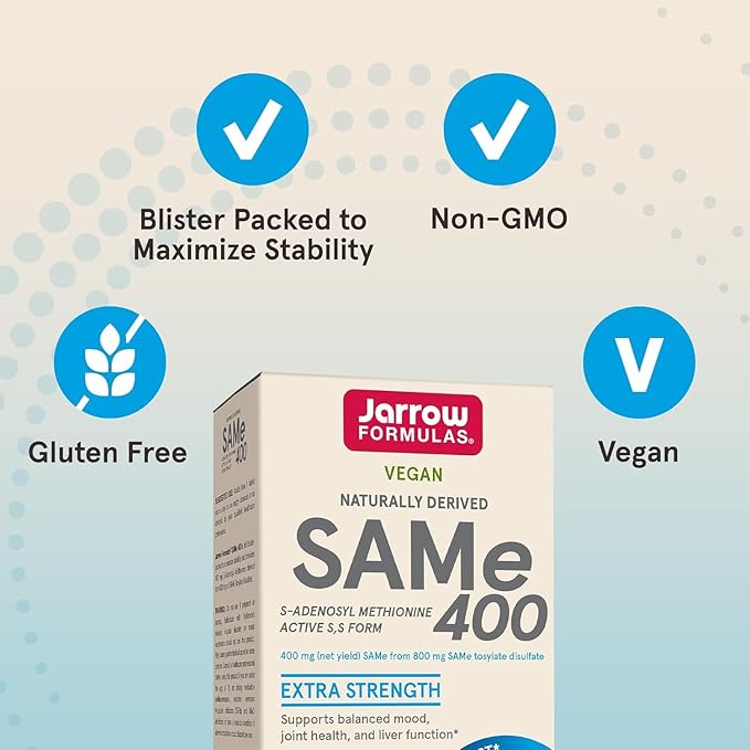 Jarrow Formulas Same Supplement 400 mg - 60 Tablets - High Concentration of Active S,S Form - Supports Joint Health, Liver Function, Brain Metabolism - 60 Servings (Pack of 2)