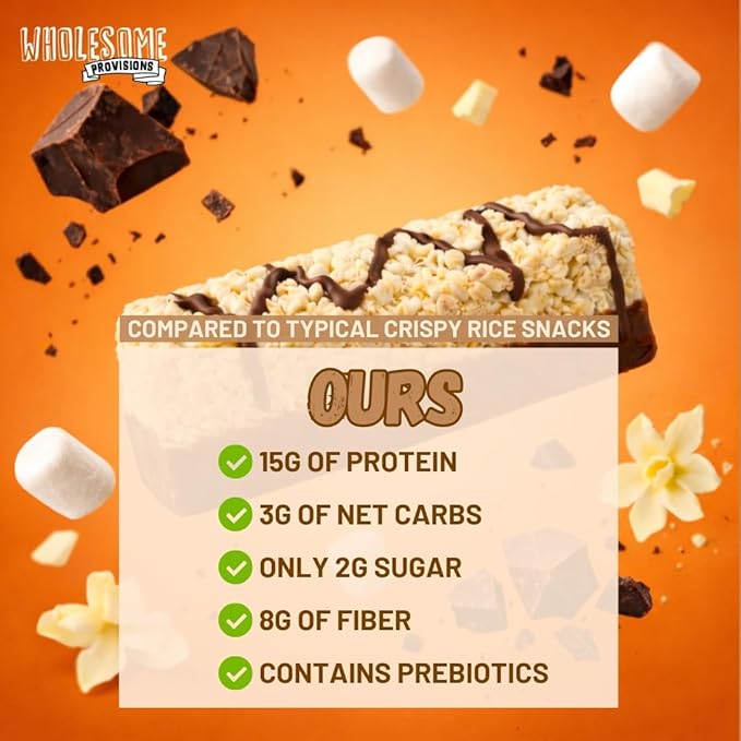 Protein Crispy Rice Treats, 15g Protein, 3g-7g Net Carbs, Low Carb, Fluffy, Soft, Chewy, Gluten Free, High Fiber, Keto-Friendly, No Aftertaste (Chocolate Vanilla Remix, 5 Pack)
