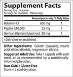 Doctor's BEST Betaine HCI Pepsin & Gentian Bitters,Digestive Enzymes for Protein Breakdown & Absorption,Non-GMO,Gluten Free,360 Count (Pack of 2)