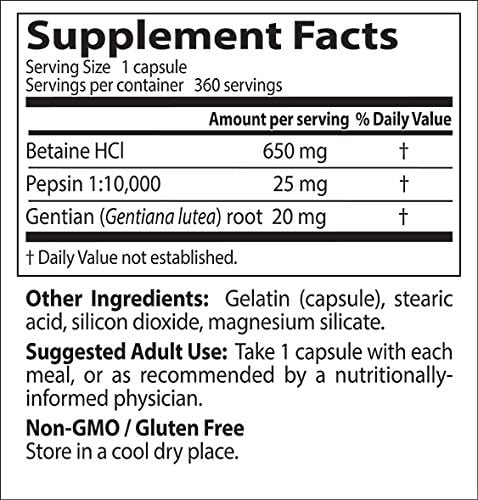 Doctor's BEST Betaine HCI Pepsin & Gentian Bitters,Digestive Enzymes for Protein Breakdown & Absorption,Non-GMO,Gluten Free,360 Count (Pack of 2)