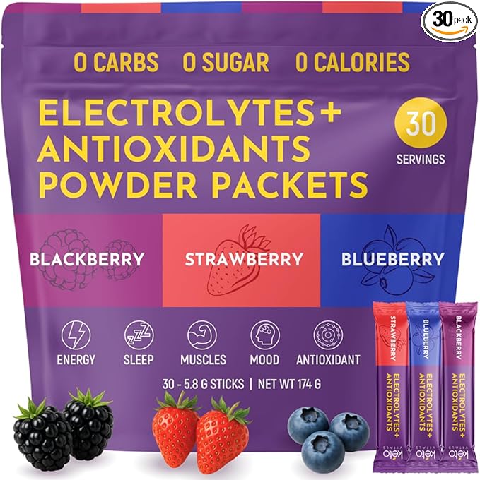 Keto Vitals Antioxidant Electrolytes Powder Packets No Sugar | Keto Friendly Electrolytes Travel Packets | Variety Stickpacks | Energy Drink Mix | Zero Calorie | Zero Carb (Berry Assorted, 30)