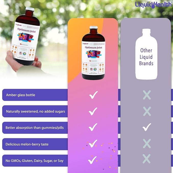 LIQUIDHEALTH Optimum Joint Support Liquid Multivitamin with Glucosamine, Chondroitin, MSM, Hyaluronic Acid - Increase Mobility, Joint Comfort, for Runners & Athletes - Made in USA, Vegan (2 Pack)