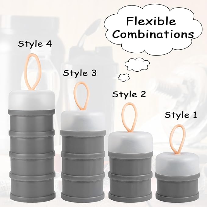 Ysglory 3 Packs Protein Powder Storage Container 4 Stackable Formula Dispenser Portable Protein Powder Travel Container Milk Powder Container to Go for Workout, Fitness, Travel (Gray,White,Blue)