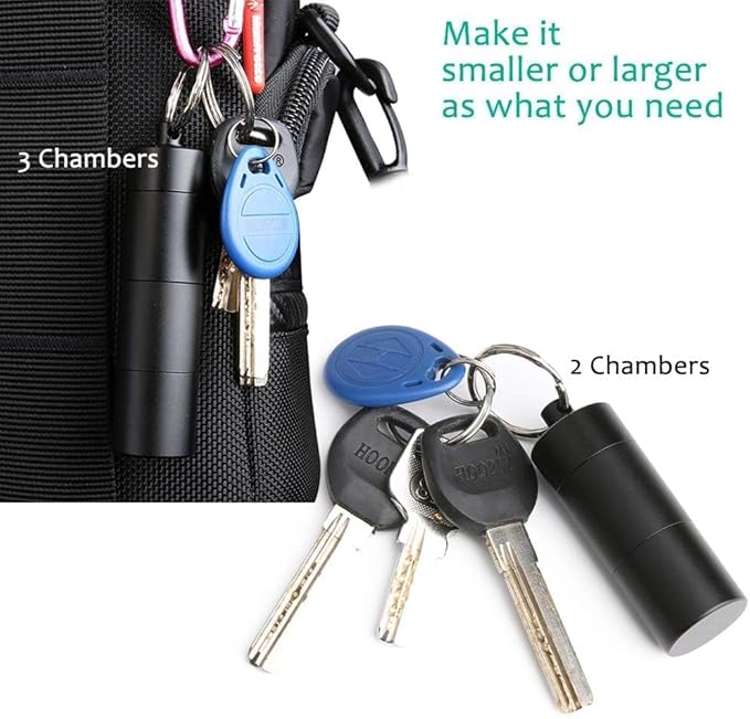 Opret 2 Pack Keychain Pill Holder, 3 Compartments Metal Small Pill Case, Waterproof Portable Travel Pill Box, Pill Container for Purse, Matte Black & Silver