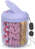 HIONXMGA Pill Organizer with 7 Large Compartments, Pill Dispenser for Travel, Supplement Organizer with Anti-Mixing Design, BPA-Free Pill Container with 20 Pcs Labels, Purple