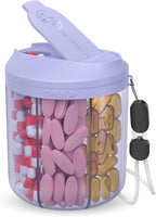 HIONXMGA Pill Organizer with 7 Large Compartments, Pill Dispenser for Travel, Supplement Organizer with Anti-Mixing Design, BPA-Free Pill Container with 20 Pcs Labels, Purple