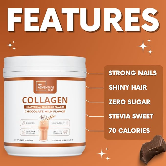 My Adventure to Fit Hydrolyzed Collagen Powder for Women - Grass Fed for Muscle Growth & Chocolate Collagen Protein Powder - Keto Collagen Powder for Joints & Gut Health - Chocolate Milk 420g