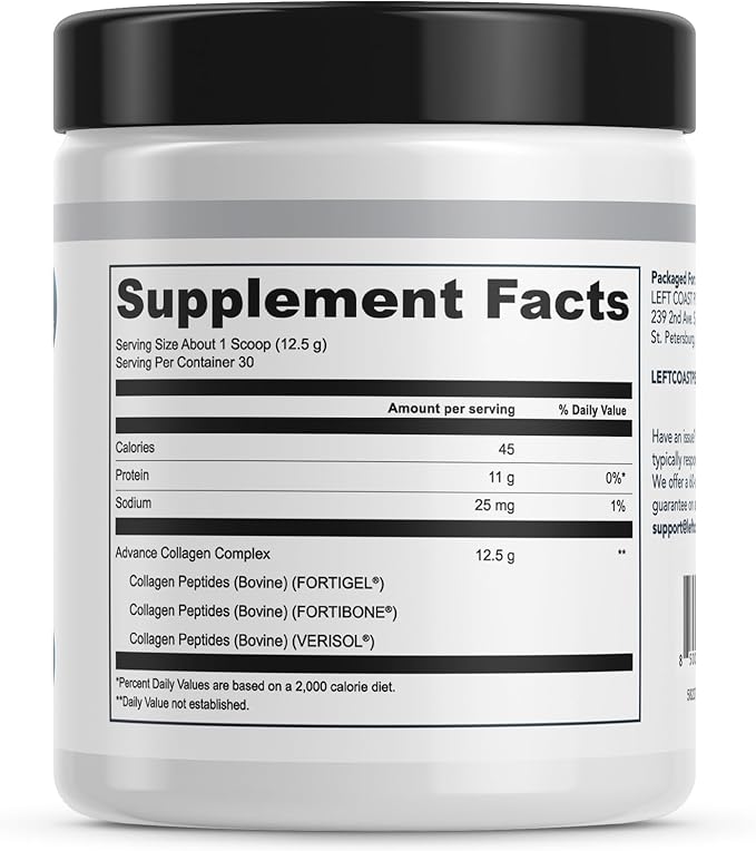Advanced Collagen Complex Powder – VERISOL®, FORTIBONE®, & FORTIGEL® for Hair, Skin, Bone & Joint Support – Clinically Studied Ingredients – Grass-Fed Hydrolyzed Collagen Peptides – 30 Servings