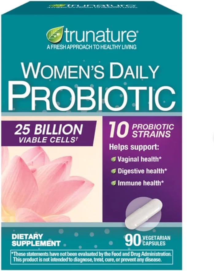 TRU Natures Women's Daily Probiotic, 25 Billion Viable Cells, 90 Vegetarian Capsules, 10 Probiotic Strains, Supports Vaginal, Digestive, Immune Health Sold by RCB Supplies