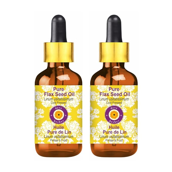 dève herbes Pure Flax Seed Oil (Linum usitatissimum) with Glass Dropper Cold Pressed (Pack of Two) 100ml X 2 (6.76 oz)