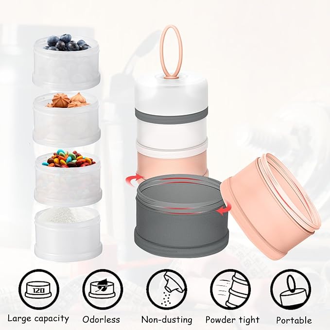 Ysglory 3 Packs Protein Powder Storage Container 4 Stackable Formula Dispenser Portable Protein Powder Travel Container Milk Powder Container to Go for Workout, Fitness, Travel (Pink,White,Blue)