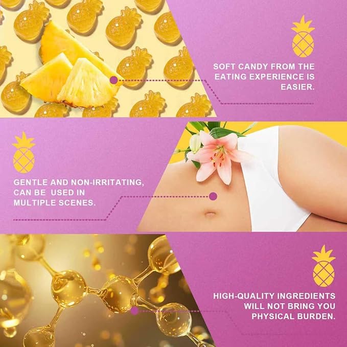 Her Juicy Feminine Probiotics Gummies for Women with Slippery Elm - Pineapple Flavor, pH Balance & Immune Health Support - Digestive & Feminine Support - Vegan Supplement, 60 C