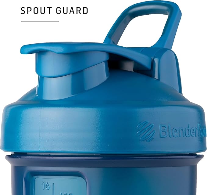 BlenderBottle Shaker Bottle with Pill Organizer and Storage for Protein Powder, Classic V2 ProStak System, 22-Ounce, Blue