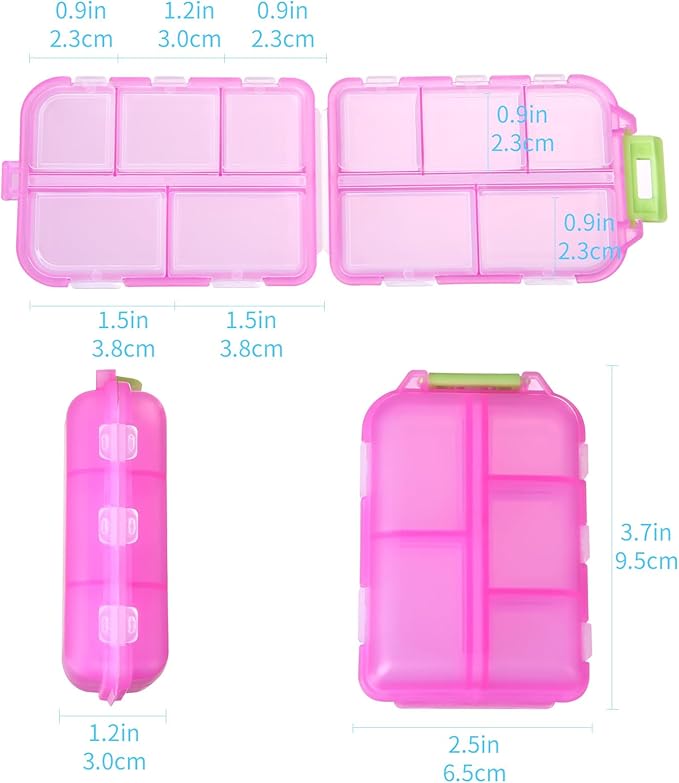 1Pack Travel Pill Organizer - 10 Compartments Pill Case, Compact and Portable Pill Box, Perfect for On-The-Go Storage, Pill Holder for Purse Pink