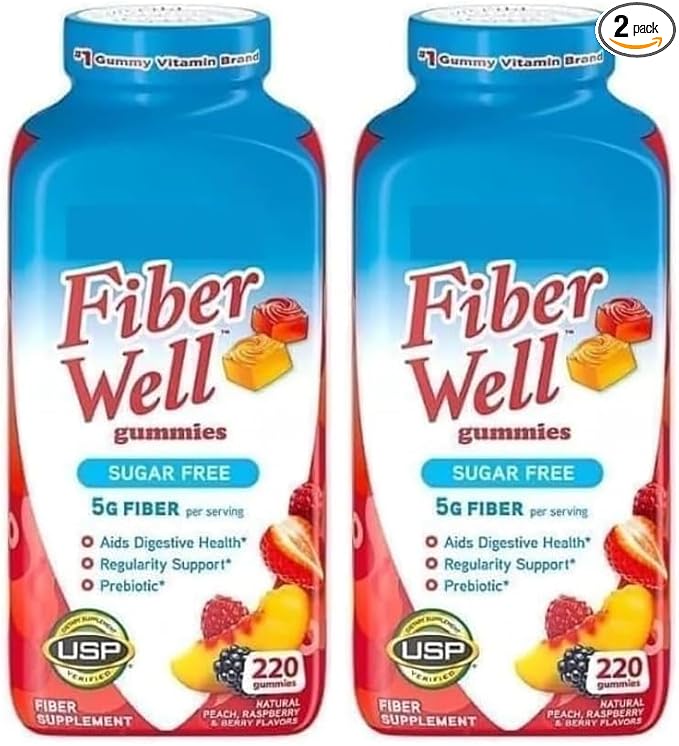 Vita Fiber Well Gummies, Sugar Free, Peach, Raspberry & BlackBerry Flavors, 220 Count (2 Pack)