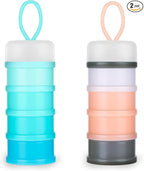 Tobeelec 2 Pcs Protein Powder Container, 4 Stackable Leakproof Protein Powder Dispenser, Portable Keychain Protein Powder Container for Workout, Fitness, Travel (Pink, Blue)