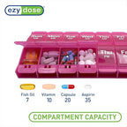 EZY DOSE Push Button (7-Day) Pill Case, Medicine Planner, Vitamin Organizer, 2 Times a Day, AM/PM Container, X-Large Compartments, Arthritis Friendly, Easy to Use, Transparent Lids, Pink, BPA Free
